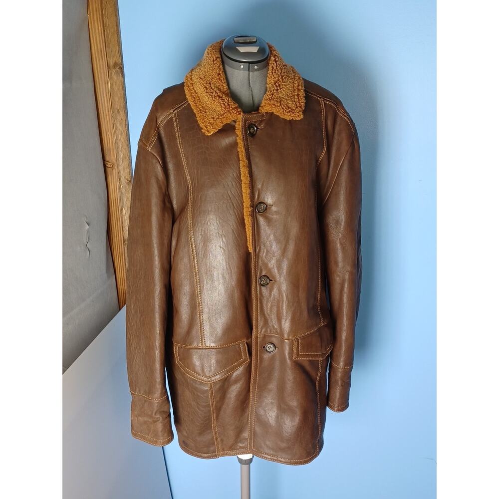 Vintage Wilsons Brown Leather Jacket Faux Fur Gentlemen
